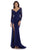 Clarisse - 5134 Long Sleeve V Neck Beaded Lace Long Fitted Dress Evening Dresses 0 / Navy