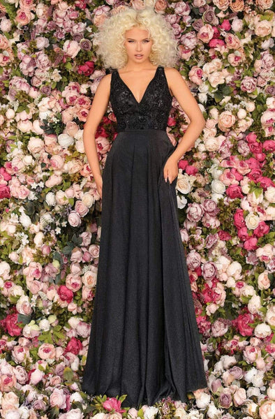 petite black formal dresses Petite Long Black Formal Dress: R&M Richards 3253P Black/Nude / 4P main image 1