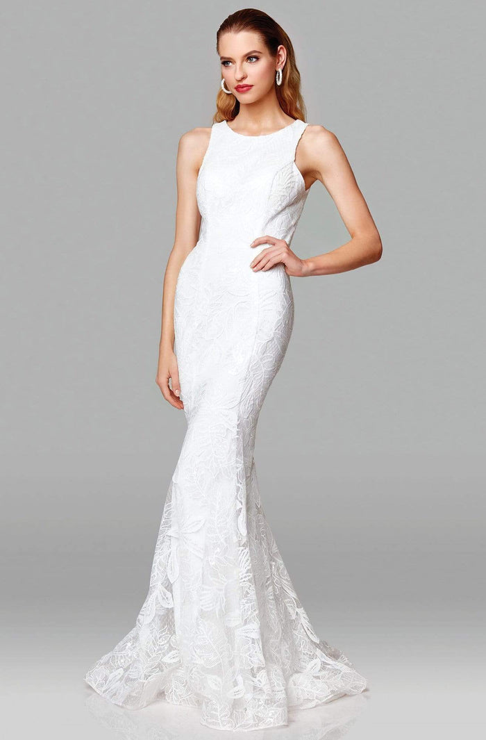 Clarisse - 600121 Sleeveless Lace Jewel Neck Mermaid Dress Wedding Dresses 0 / Off White