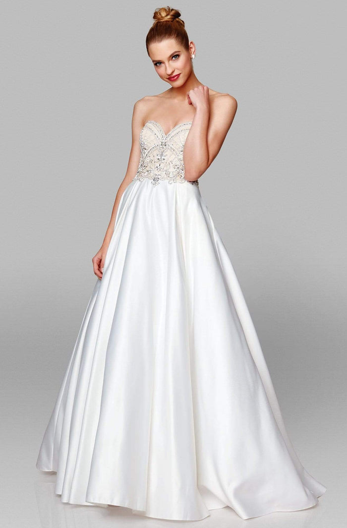 Clarisse - 600157 Beaded Sweetheart Satin A-line Gown Evening Dresses 0 / Ivory/Nude