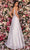 Clarisse - 8008 Plunging Beaded Bodice Metallic A-Line Gown Prom Dresses 0 / Shimmer Blush