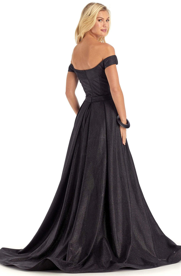 Clarisse - 8049 Off Shoulder Metallic Glitter Overskirt Gown Evening Dresses 0 / Black