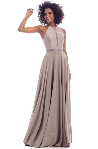 A-Line Halter Beaded Open-Back Blend Dress 8051 by Clarisse 8 / Aqua
