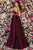 Clarisse - 8087 Deep V-neck Shimmer Taffeta A-line Dress Evening Dresses 0 / Wine