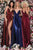 Clarisse - 8089 Deep V-neck Satin Sheath Dress With Train Prom Dresses 0 / Navy