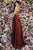 Clarisse - 8089 Deep V-neck Satin Sheath Dress With Train Prom Dresses 0 / Wine