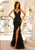 Clarisse - 810191 Glittery Plunging Slit Sheath Gown Prom Dresses 00 / Black