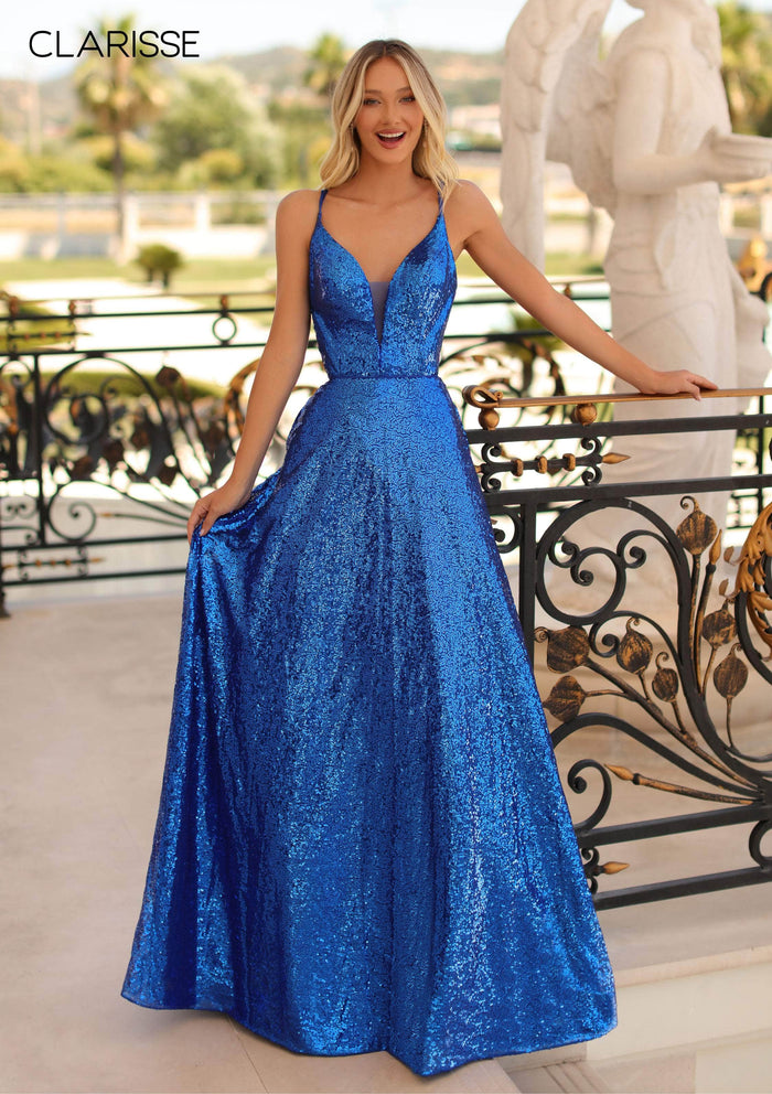 Clarisse - 810297 Sequin V-Neck Gown Prom Dresses 0 / Royal