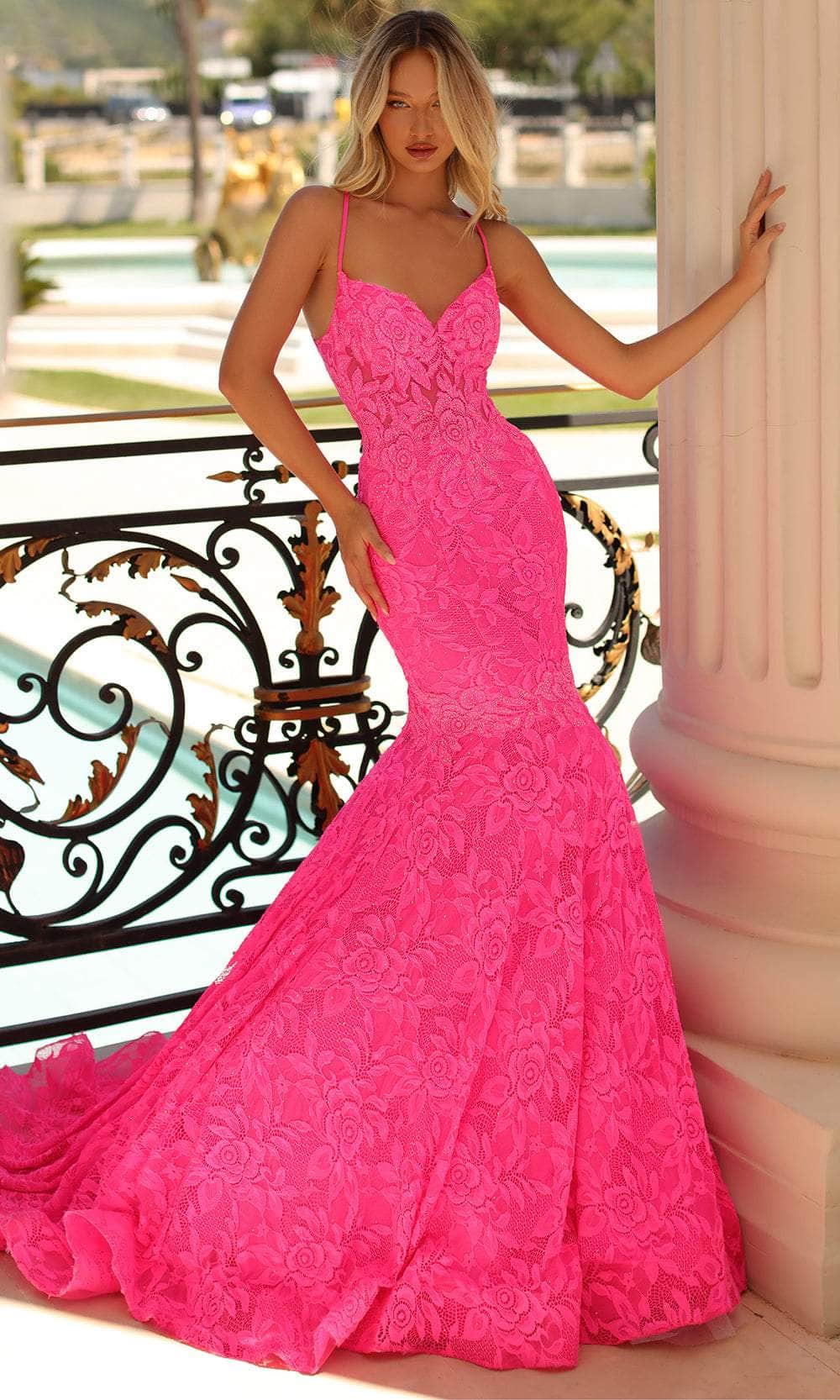 Hot Floral Long Corset 2024 Prom Dresses Mermaid Pink Lace Formal Dress  Strapless