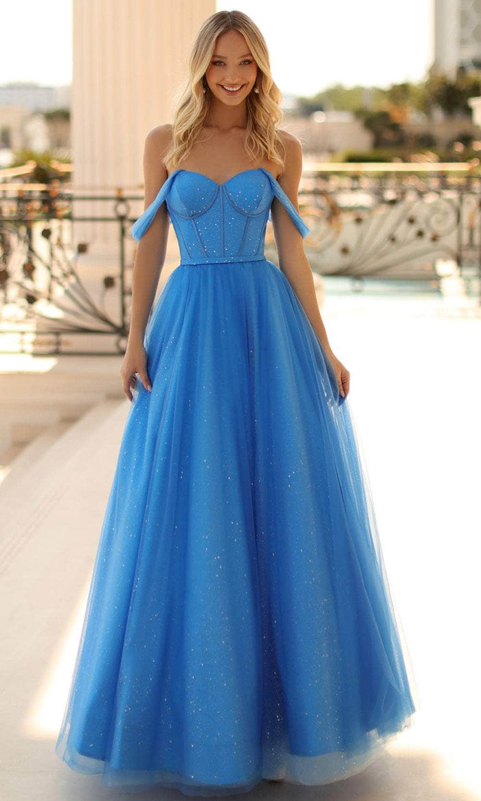 Clarisse 810505 - Fit and Flare A-line Off Shoulder Gown Prom Dresses 0 / Celestial Blue