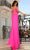 Clarisse 810543 - Draped Sleeve V-Neck Evening Gown Special Occasion Dress 00 / Neon Pink