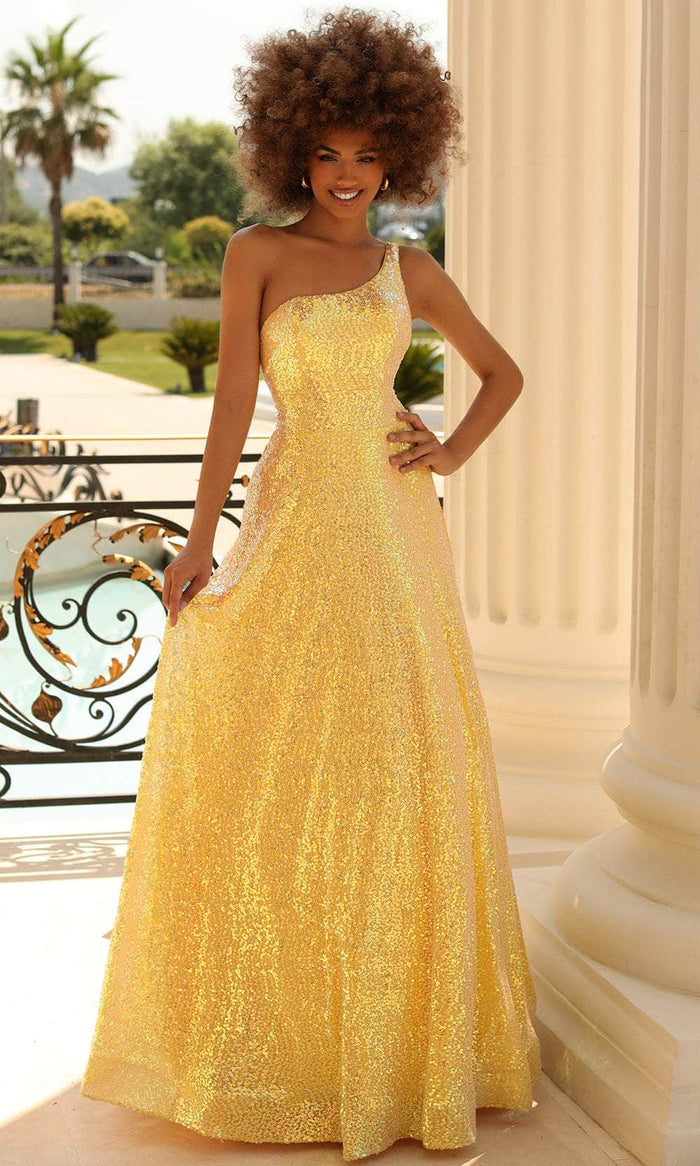 Clarisse 810563 - Asymmetrical Sequined A-line Gown Prom Dresses 0 / Daffodil