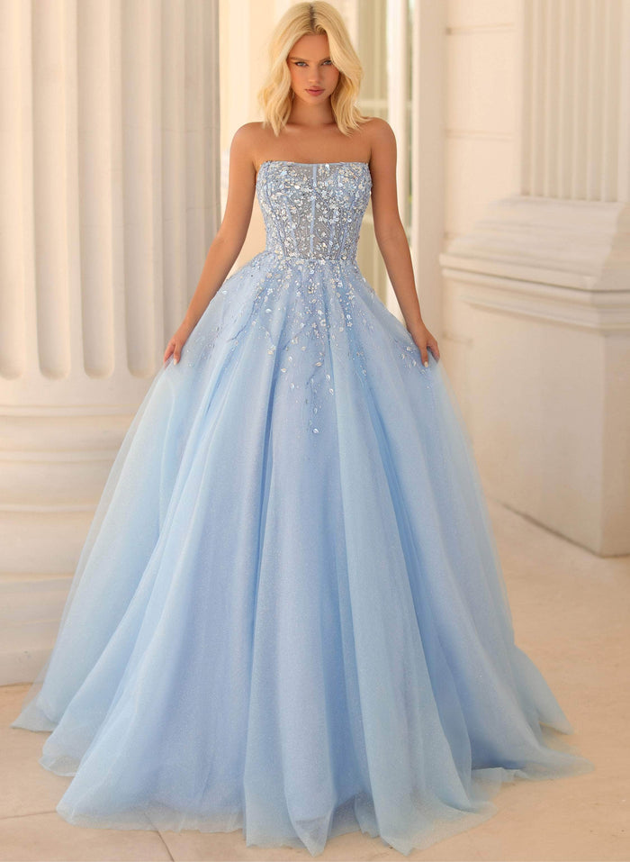 Clarisse 810598 - Strapless Corset Tulle A-line Dress Prom Dresses 00 / Winter Blue
