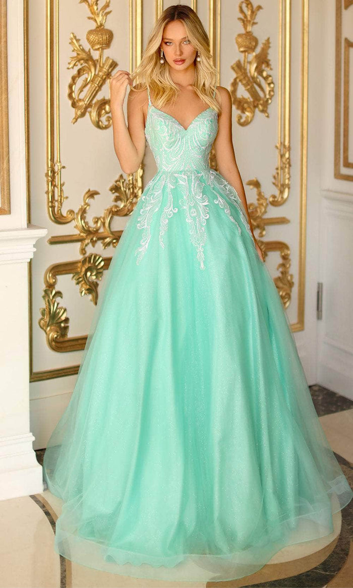 Clarisse 810600 - Beaded Appliqued Sleeveless Ballgown Special Occasion Dress 0 / Winter Mint