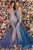 Clarisse - 8128 Sequined Trumpet Godets Gown Evening Dresses 0 / Marine Blue/Nude