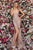 Clarisse - 8177 Plunging V-neck Glitter Trumpet Dress Prom Dresses 0 / Rose Gold
