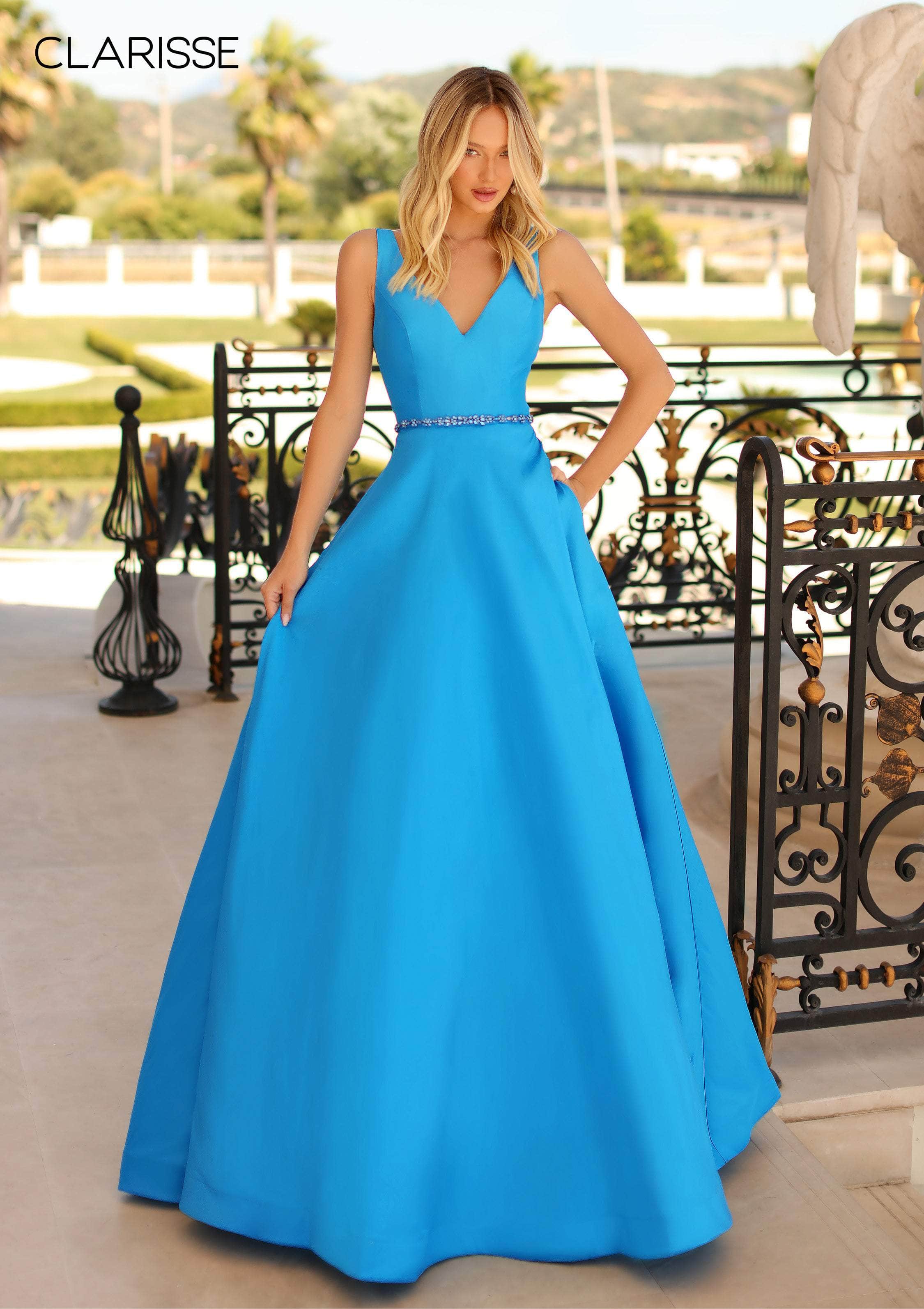 Clarisse - 8194 Sleeveless V Neck A-Line Gown with Beaded Belt ...