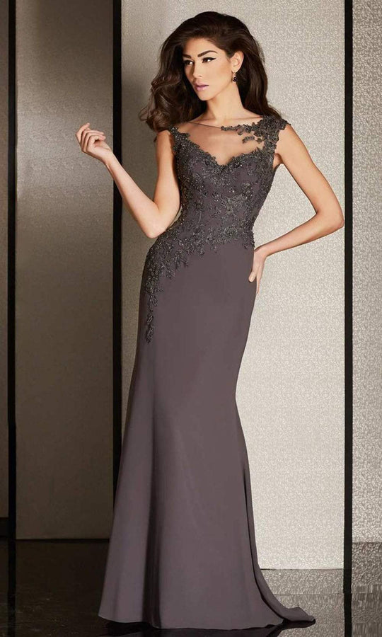 Clarisse - Applique Illusion Bateau Dress M6240 - 1 pc Navy in Size 8 Available CCSALE 18 / Gunmetal