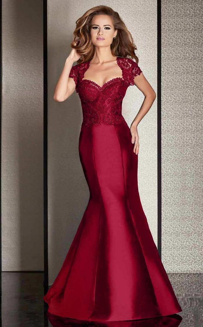 Clarisse - Cap Sleeve Lace Queen Anne Mermaid Gown M6256 - 1 Pc. Ruby in size 6 Available CCSALE 18 / Ruby