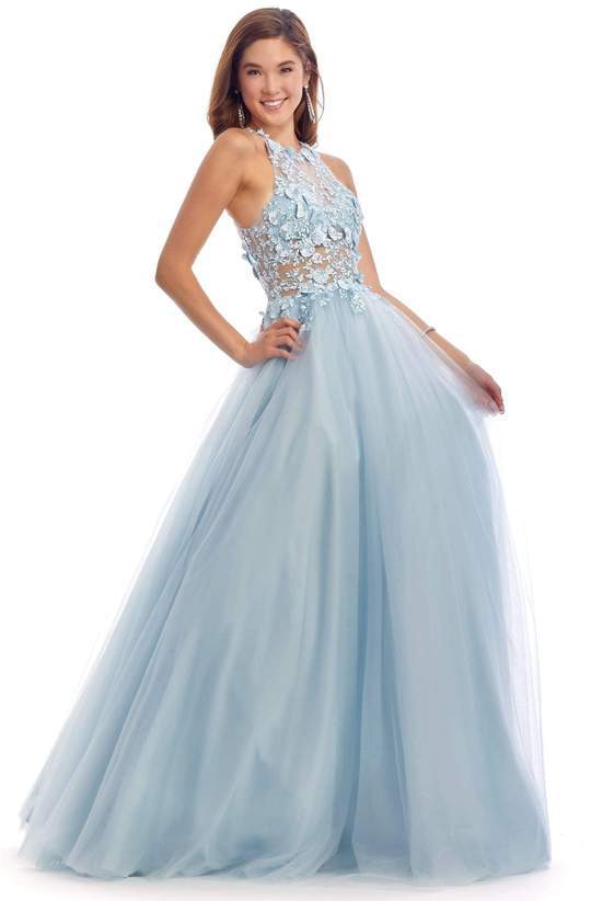 Clarisse - Embroidered Halter Neck Ballgown 8036 - 1 pc Dusty Blue In Size 6 Available CCSALE 6 / Dusty Blue