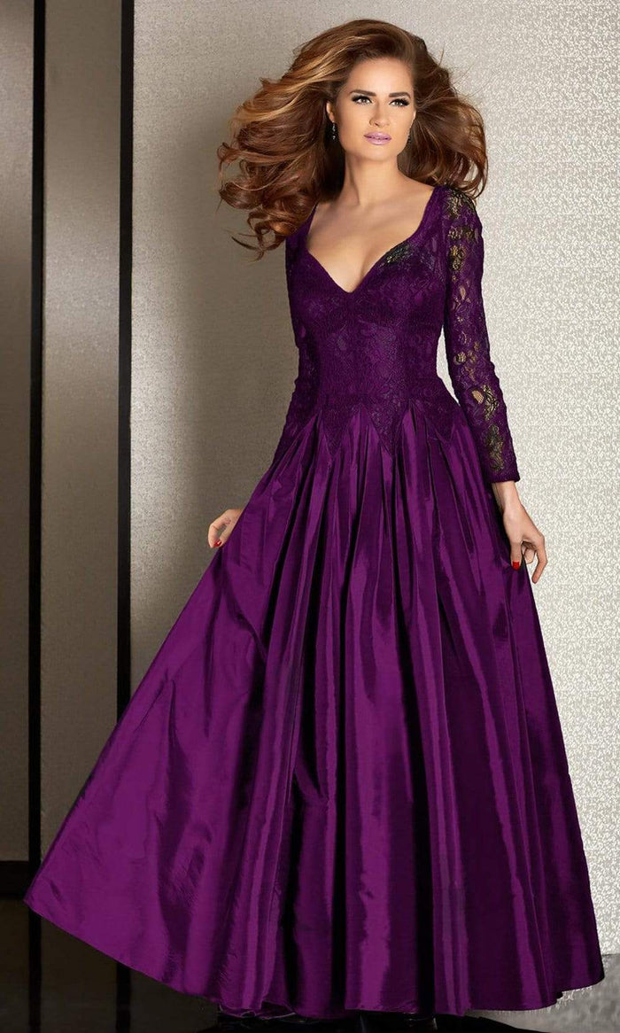 Clarisse - M6205 Long Sleeve Illusion Lace Gown Special Occasion Dress 10 / Imperial Violet