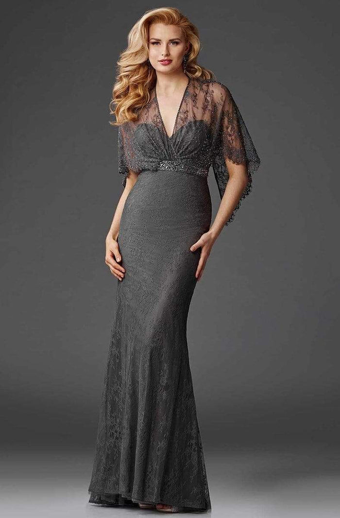 Clarisse - M6435 Flutter Sleeve Lace Shrug Sweetheart Evening Gown Special Occasion Dress 10 / Dark Gray