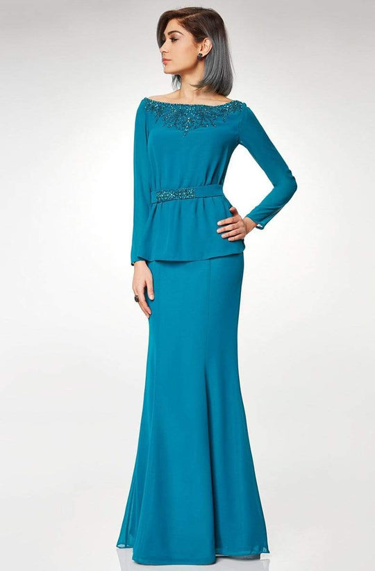 Clarisse - M6538 Beaded Embellished Neckline Long Sleeve Formal Dress