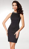 Clarisse - M6567 Crystal Beaded Halter Satin Sheath Dress Special Occasion Dress 6 / Black2