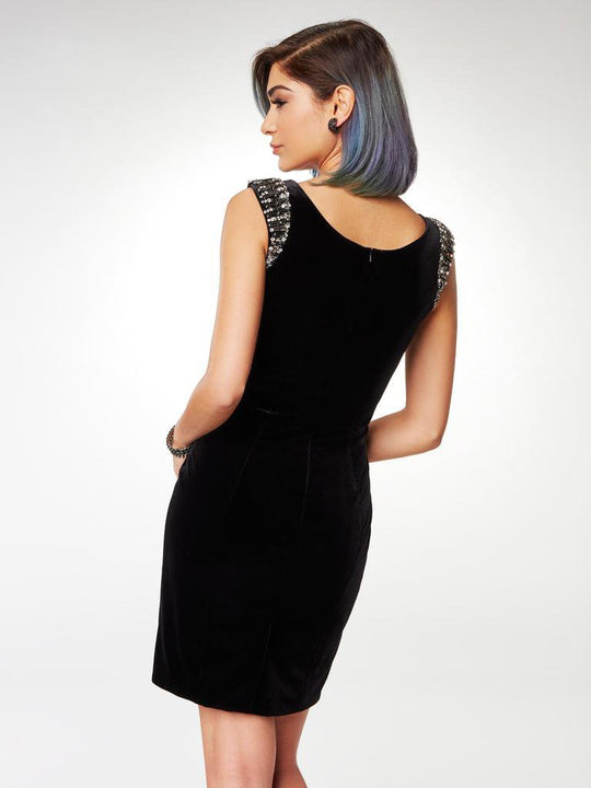 Clarisse - M6576 Crystal Beaded Velvet Sheath Dress