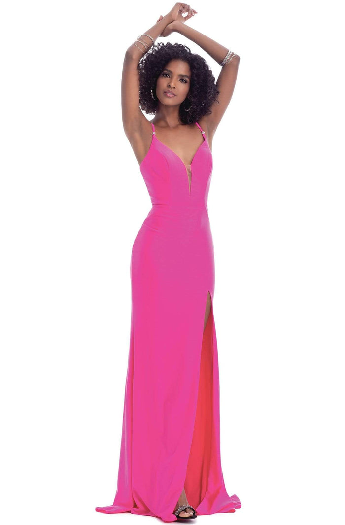 Clarisse - Plunging Strappy Back Gown with Slit 8044 - 1 pc Neon Pink In Size 2 Available CCSALE 2 / Neon Pink