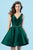 Clarisse - S7019 Glossy Mikado Sleeveless V Neck Cocktail Dress Cocktail Dresses 0 / Forest Green
