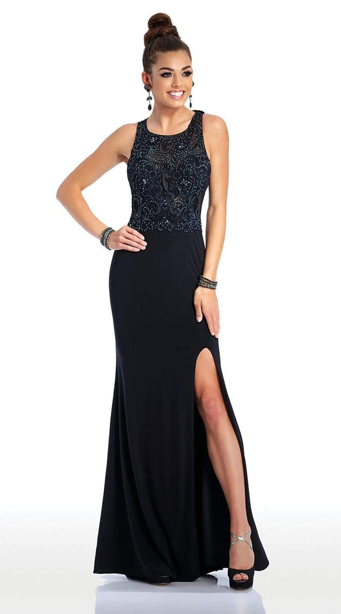 Clarisse - Sleeveless Iridescent Lace Detail Evening Gown 3498 - 1 pc Black In Size 6 Available CCSALE 6 / Black