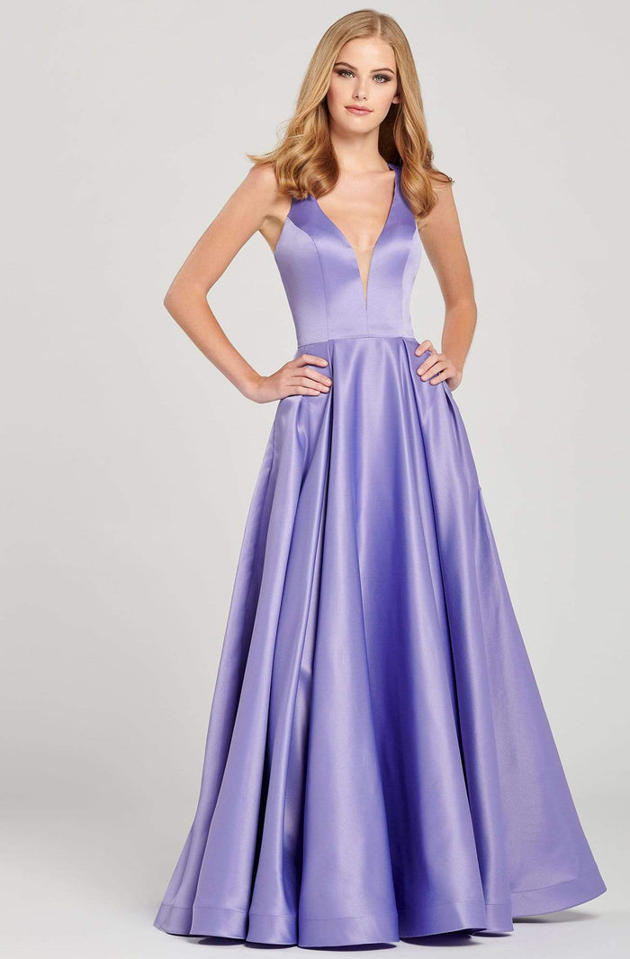 Colette for Mon Cheri - CL12026 Bow Accent Cutout Back Matte Satin Gown Prom Dresses 0 / Violet