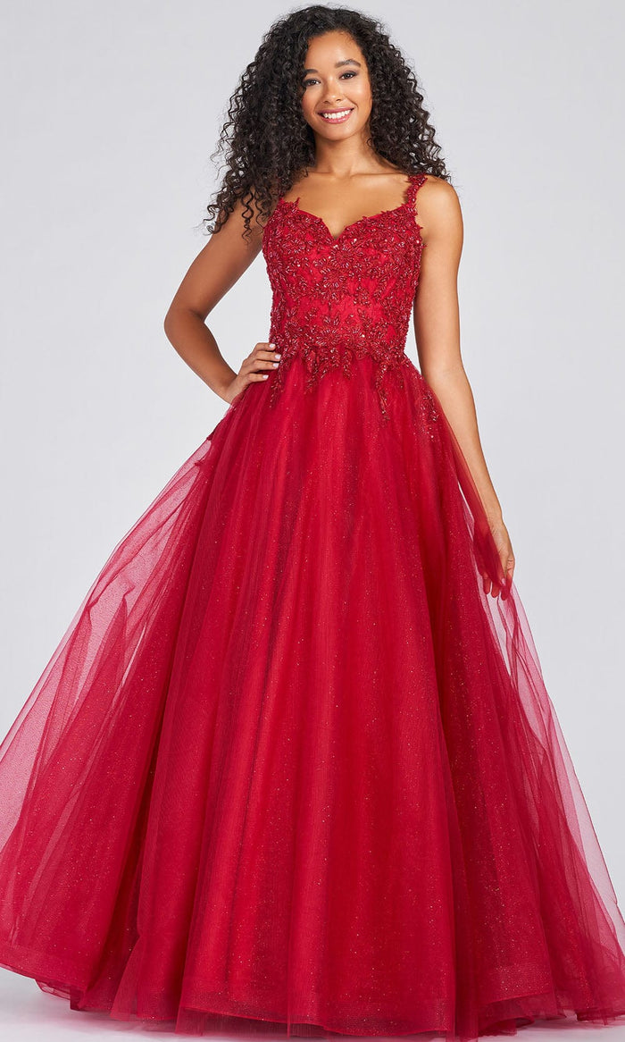 Colette For Mon Cheri CL12205 - Beaded Glitter Tulle Ball Gown Prom Dresses 00 / Scarlet