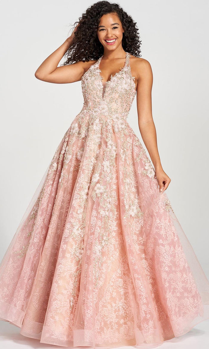 Colette For Mon Cheri CL12214 - Deep Halter Prom Dress Prom Dresses 00 / Vintage Rose