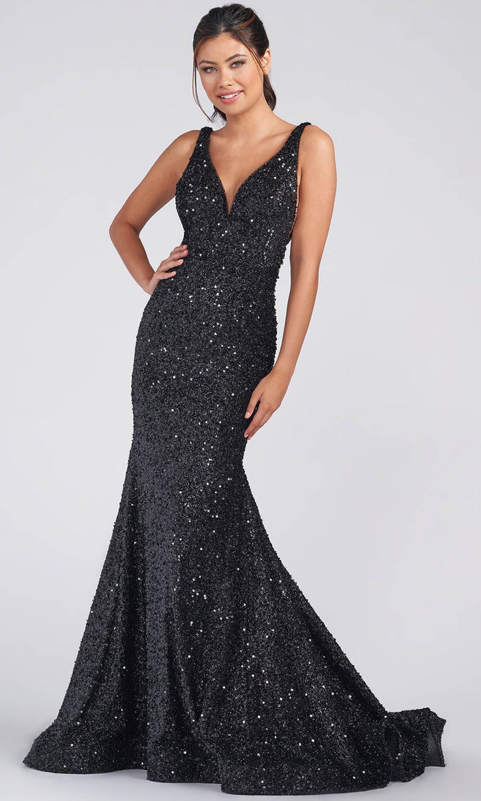 Colette For Mon Cheri CL12246 - Fit And Flare Sequined Prom Gown Prom Dresses 00 / Black