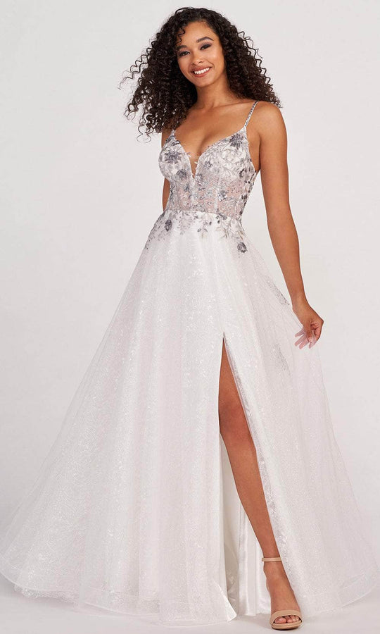 Colette for Mon Cheri CL2064 - Plunging Neck Slit Plus Size Prom A-line Gown