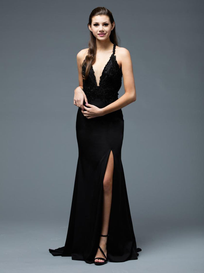 Colors Dress - 1755 Plunging Halter Embellished Lace Trumpet Dress - 1 pc Black in size 6 Available CCSALE 6 / Black