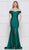 Colors Dress - 2107 Off Shoulder Front Slit Satin Mermaid Gown Evening Dresses 0 / Emerald