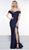 Colors Dress - 2107 Off Shoulder Front Slit Satin Mermaid Gown Evening Dresses 0 / Navy