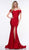 Colors Dress - 2107 Off Shoulder Front Slit Satin Mermaid Gown Evening Dresses 0 / Red