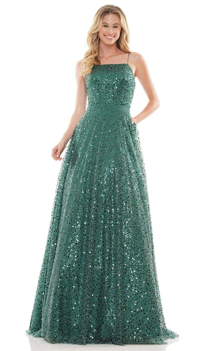 Colors Dress - 2665 Spaghetti Strap Sequin Gown Prom Dresses 0 / Deep Green