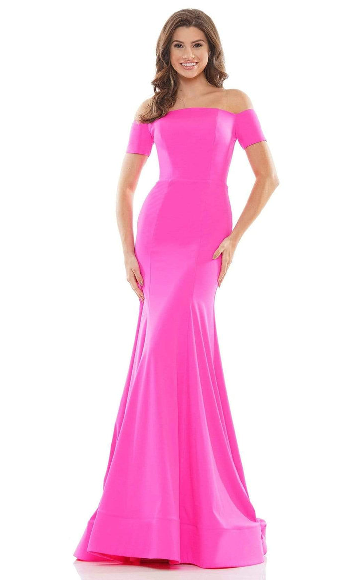 Colors Dress - 2674 Short Sleeve Off Shoulder Gown Special Occasion Dress 0 / Hot Pink