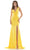 Colors Dress - 2694 Ruched High Slit Mermaid Gown Prom Dresses 0 / Lemon