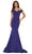 Colors Dress - 2709 Off Shoulder Draped Mermaid Gown Special Occasion Dress 0 / Navy