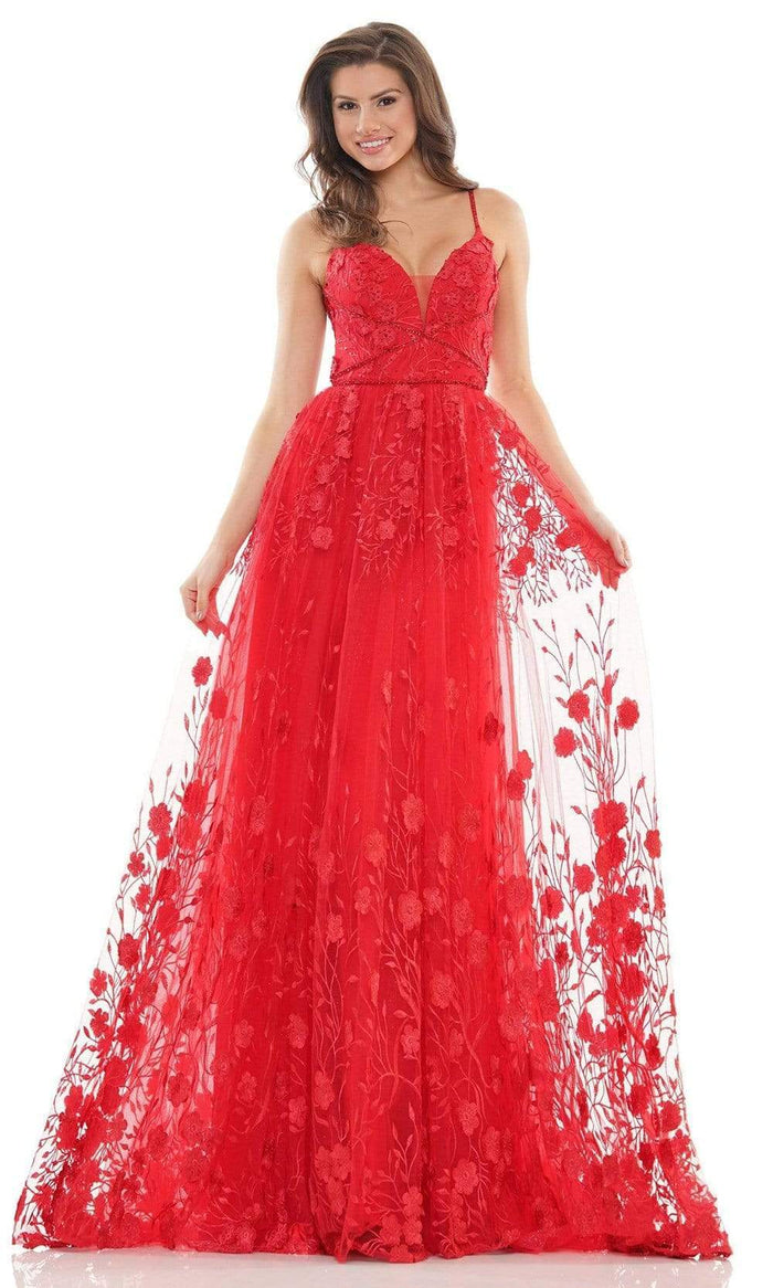 Colors Dress - 2726 Embroidered V-Neck A-Line Dress Prom Dresses 2 / Red
