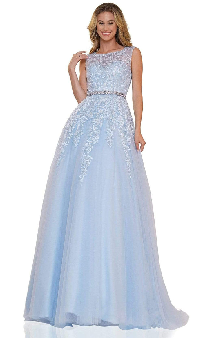 Colors Dress - 2744 Lace Applique A-Line Gown Special Occasion Dress 2 / Baby Blue
