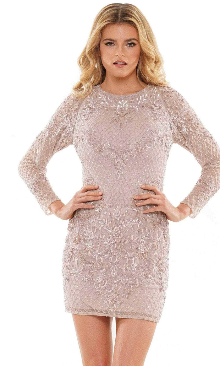Colors Dress 2808 - Beaded Long Sleeve Cocktail Dress Special Occasion Dress 0 / Champagne