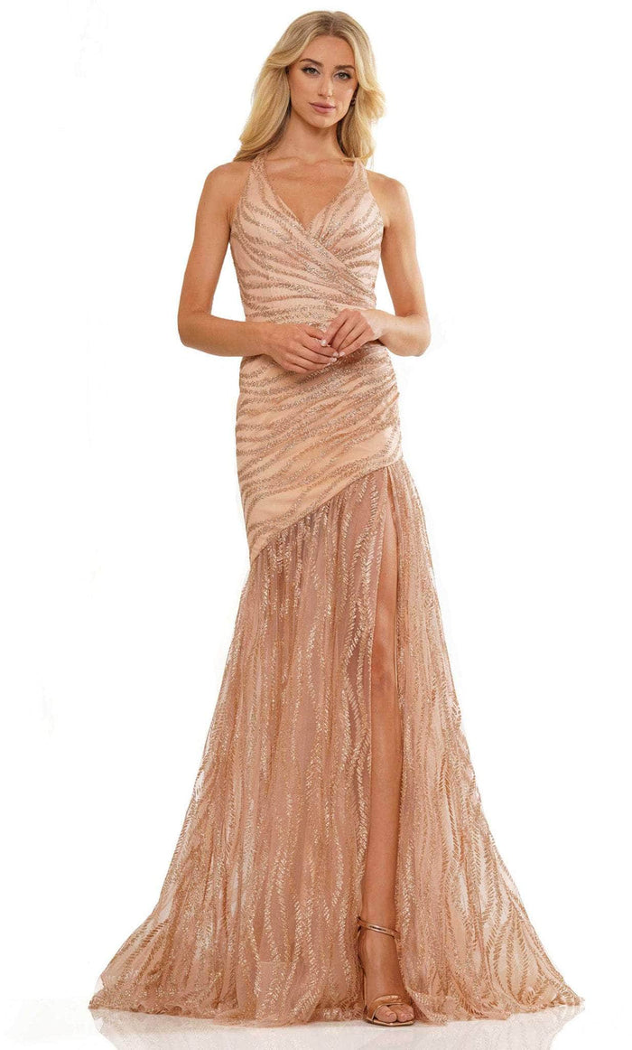 Colors Dress 2856 - Glittery Sleeveless Trumpet Dress Special Occasion Dress 0 / Gold