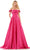 Colors Dress 2861 - Floral Applique, Pleated, Midrise Back, Sweep Train Prom Dresses 0 / Fuchsia